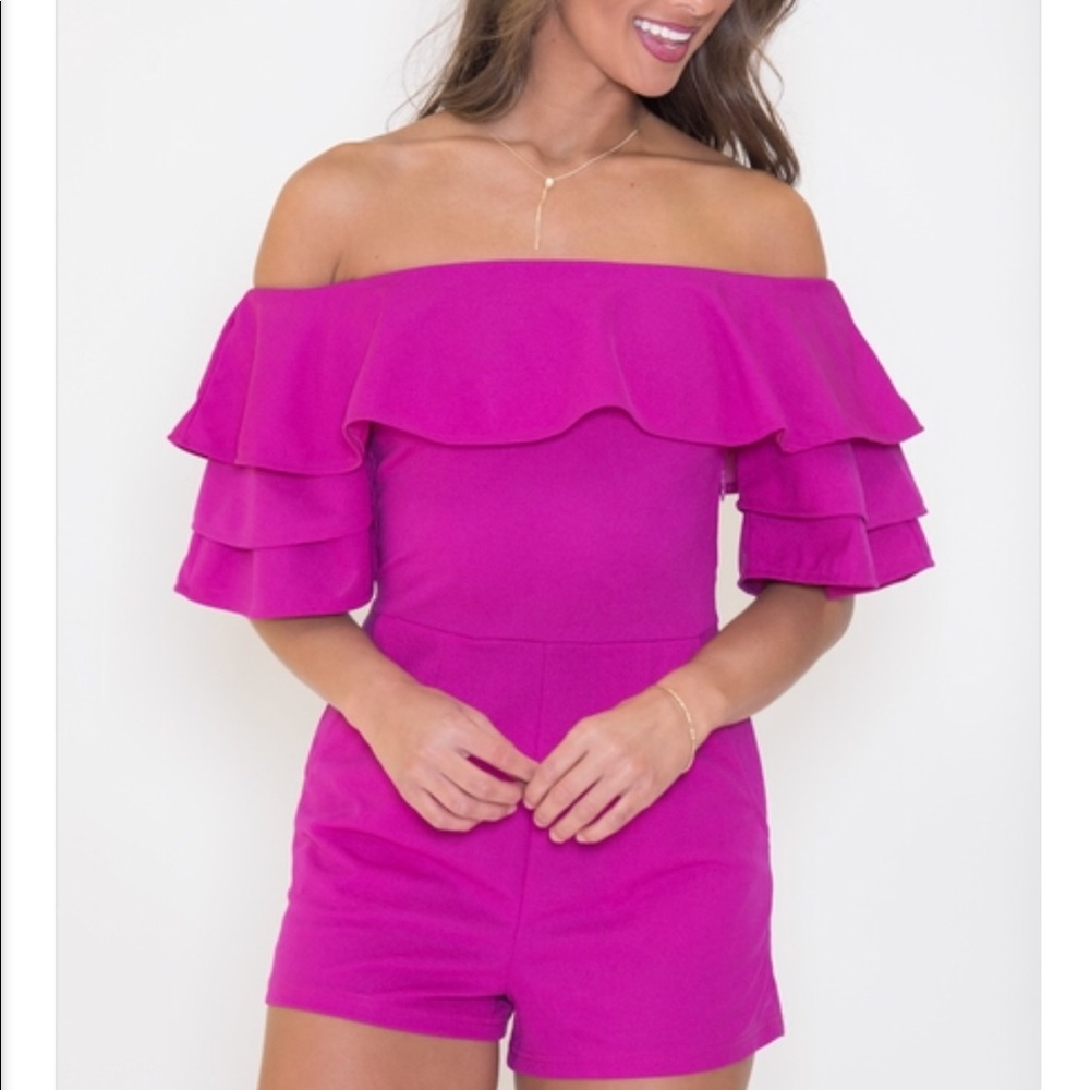 Magenta off the shoulder romper